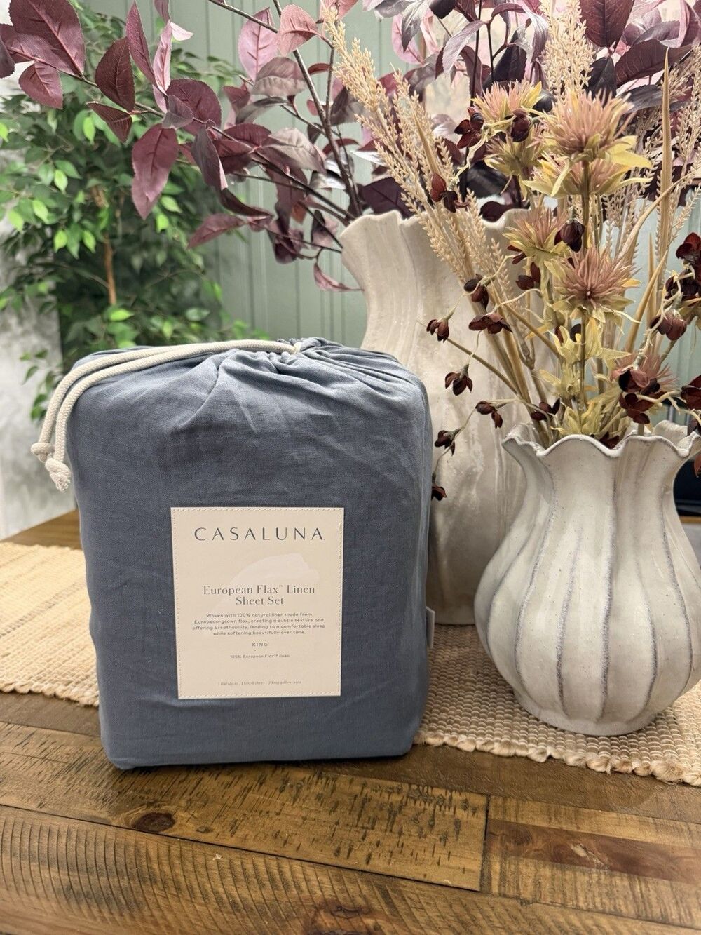 King 100% Linen Sheet Set Mineral Blue - Casaluna